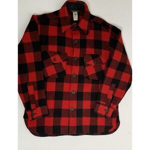 Vtg Bloomingdales Virgin Wool New Zealand‎ Jacket  Red Black Buffalo Plaid Med